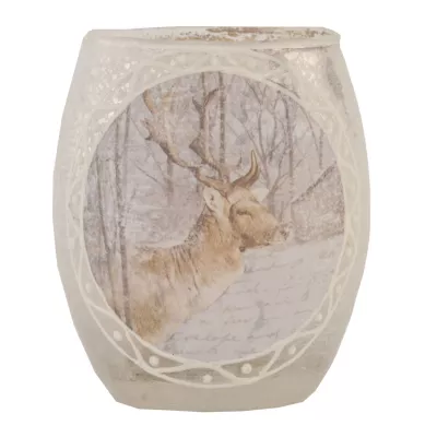 Clayre & Eef Teelichthalter Windlicht Hirsch weiß ca. Ø 8 x 9 cm