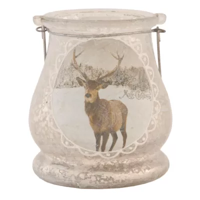 Clayre & Eef Teelichthalter Windlicht Hirsch weiß ca. Ø 8 x 9 cm