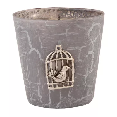 Clayre & Eef Teelichthalter Windlicht grau Vogelkäfig Vogel ca. Ø 7 x 8 cm