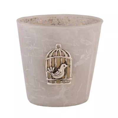 Clayre & Eef Teelichthalter Windlicht beige Vogelkäfig Vogel ca. Ø 7 x 8 cm
