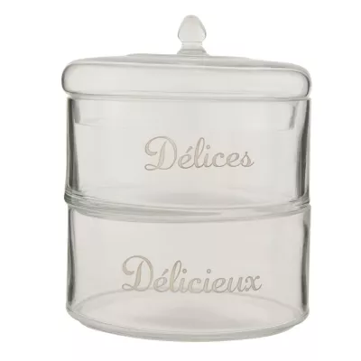 Clayre & Eef Vorratsglas Topf Transparent 2 Gläser mit einem Deckel stapelbar ca. Ø 15 x 20 cm