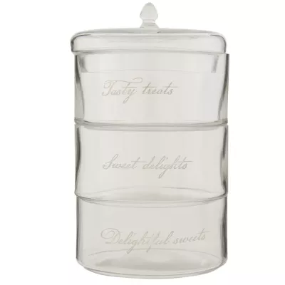 Clayre & Eef Vorratsglas Topf Transparent 3 Gläser mit einem Deckel stapelbar ca. Ø 15 x 26 cm