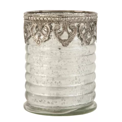 Clayre & Eef Teelicht Teelichthalter Windlicht silberfarbig transparent ca. Ã˜ 7 x 10 cm