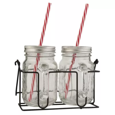 Clayre & Eef Glas mit Trinkhalm 20x11x15 cm (2)