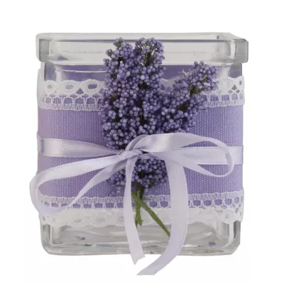Clayre & Eef Windlicht Lavendel transparent ca. 7 x 7 x 8 cm