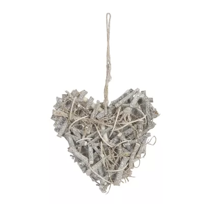 Clayre & Eef Schönes Holz Herz weiß/silber 18cm