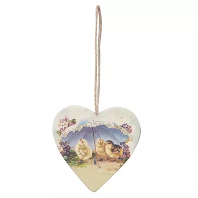 Anhänger Herz Küken Schirm Holz ca. 7 x 7 cm