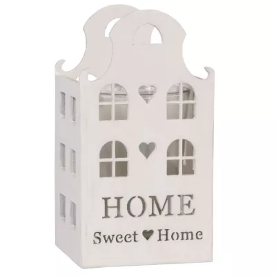 Clayre & Eef Laterne Haus Home Sweet Home weiß aus Holz ca. 9x8x16 cm
