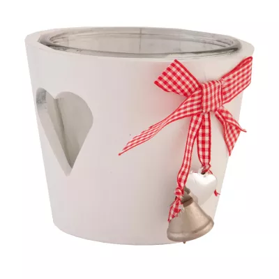 Clayre & Eef Windlicht weiß Schleife Herz Glocke ca. Ø 13 x 11 cm
