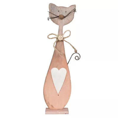 Clayre & Eef Holzdeko Figur Katze rosa ca. 8 x 4 x 23 cm