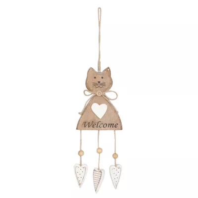 Clayre & Eef Holzdeko Anhänger Katze Welcome braun ca. 10 x 25 cm
