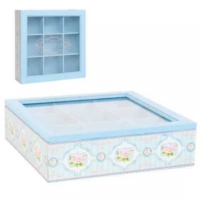 Clayre & Eef Teekiste Teedose Teebox Kiste Schachtel hellblau ca. 19 x 13 x 19 cm