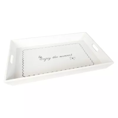 Clayre & Eef Tablett Holztablett Enjoy the moment weiß ca. 60 x 40 x 6 cm