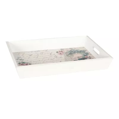 Clayre & Eef Tablett Holztablett 2er Set weiß ca. 40 x 40 x 5 / 35 x 25 x 5 cm