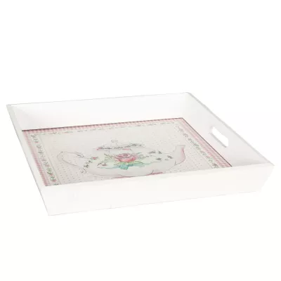 Clayre & Eef Tablett Holztablett 2er Set weiß ca. 40 x 40 x 5 / 30 x 30 x 5 cm