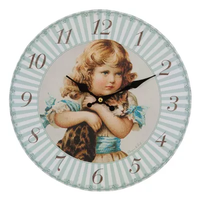 Clayre & Eef Wanduhr "Mädchen mit Katze" Ø 29 cm
