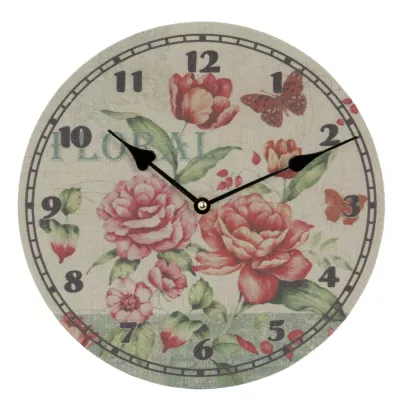 Clayre & Eef Wanduhr Blumen Schmetterlinge 29x4 cm