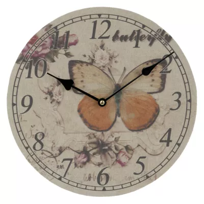 Clayre & Eef Wanduhr Schmetterling Blumen 29x4 cm