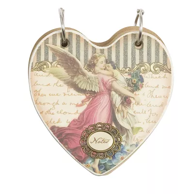 Notizblock in Herzformat mit Engelsfiguren