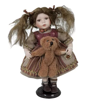 Clayre & Eef Dekoration Puppe "Mädchen mit Teddy" 30cm