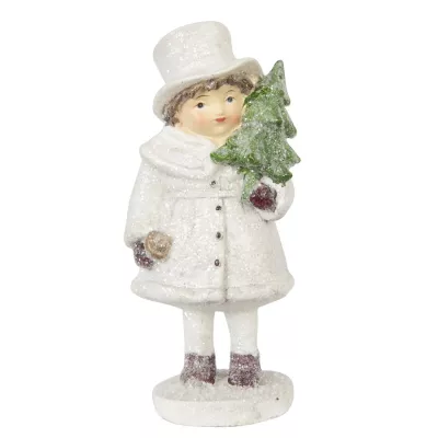Clayre & Eef Deko Kind-Figur weiss, Junge mit Tanne