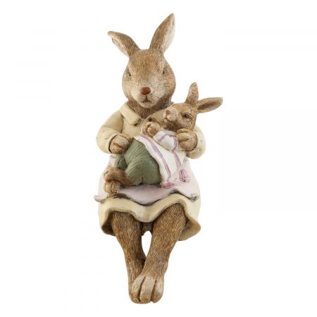 Clayre & Eef Deko Dekoration Figur Kaninchen Osterhase Hase mit Hasenkind sitzend ca. 23 cm