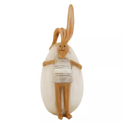 Clayre & Eef Deko Dekoration Figur Kaninchen Osterhase Hase mit Ei ca. 16 cm