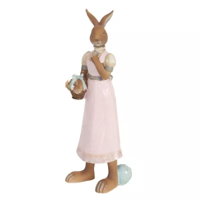 Clayre & Eef Figur Kaninchen Osterhase Hase Kleid rosa Korb Körbchen ca. 8 x 8 x 25 cm