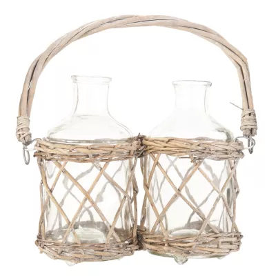 Clayre & Eef Korb mit 2 Flaschen Flaschenhalter Rattan ca. 24 x 12 cm
