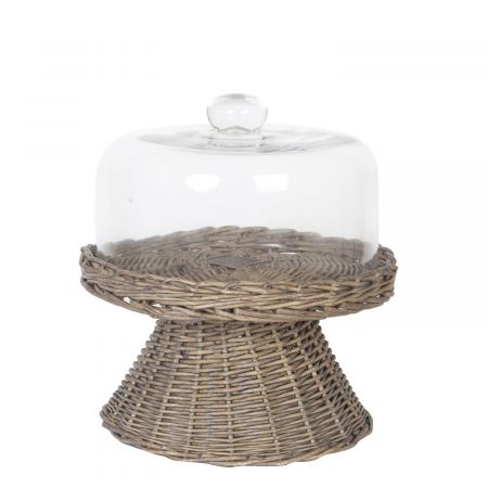 Clayre & Eef Servierplatte Kuchenplatte Rattan ca. Ø 22 x 23 cm