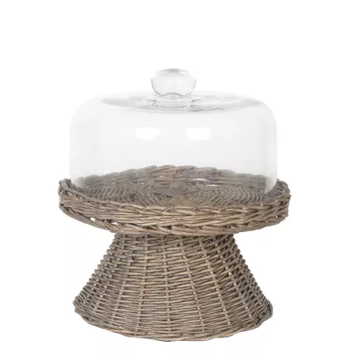 Clayre & Eef Servierplatte Kuchenplatte Rattan ca. Ø 22 x 23 cm