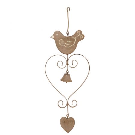 Clayre & Eef  Bird hanger heart 32*12*20cm