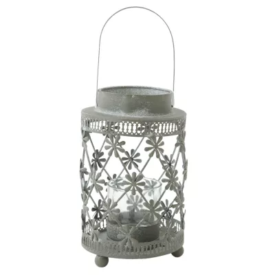 Clayre & Eef Schönes Windlicht mit Blumenmuster Ø10*16cm
