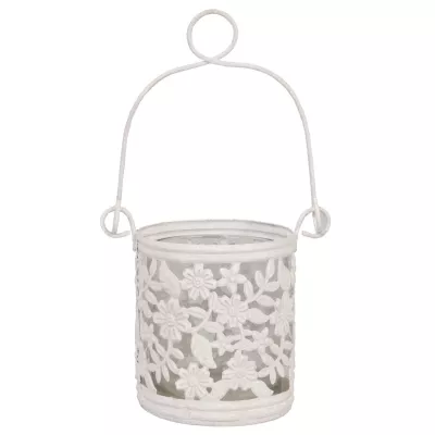 Clayre & Eef Windlicht weiß mit Blumen 11*7*10cm
