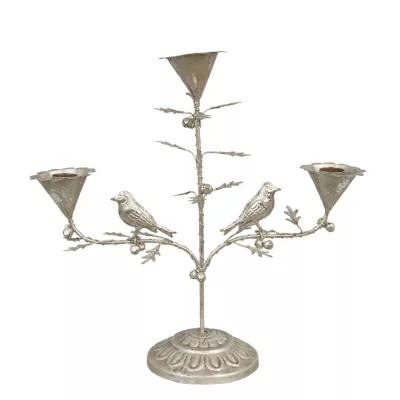 Clayre & Eef Kerzenhalter Vögel Silbernfarben für 3 Kerzen ca. 33 x 12 x 32 cm