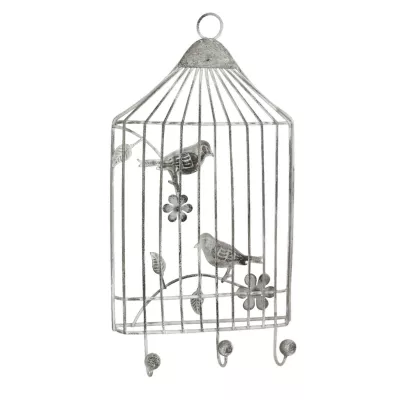 Wandgarderobe mit 3 Haken Vogelkäfig Vögel grau ca. 17 x 4 x 32 cm