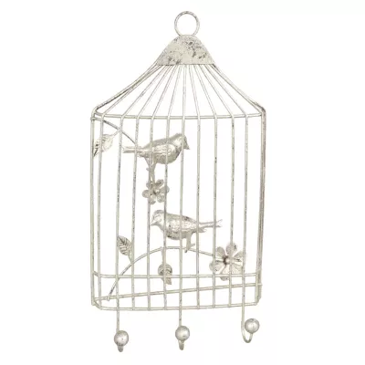 Wandgarderobe mit 3 Haken Vogelkäfig Vögel silberfarbig ca. 17 x 4 x 32 cm