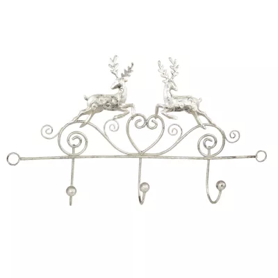 Clayre & Eef Wandgarderobe mit 3 Haken Hirsch Hirsche silberfarbig ca. 32 x 18 x 4 cm