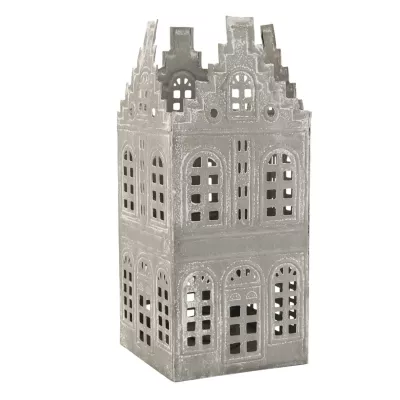 Clayre & Eef Windlicht Haus grau ca. 10 x 10 x 24 cm