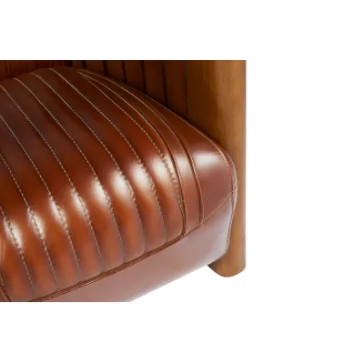 Brauner Clubsessel aus Echtleder & Mahagoni