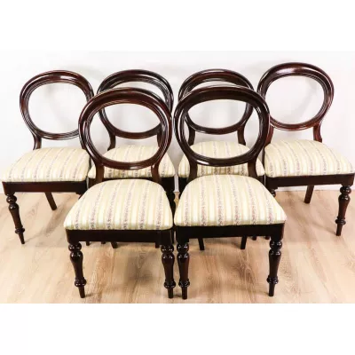 6er Set antike Balloon Back Chairs / Esszimmerstühle, Mahagoni, ca. 1860