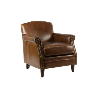 Brauner Ledersessel mit Mahagoni-Füßen