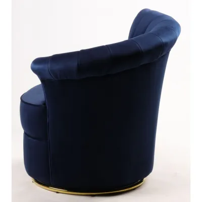 Samt Drehsessel in Blau mit Muschelform