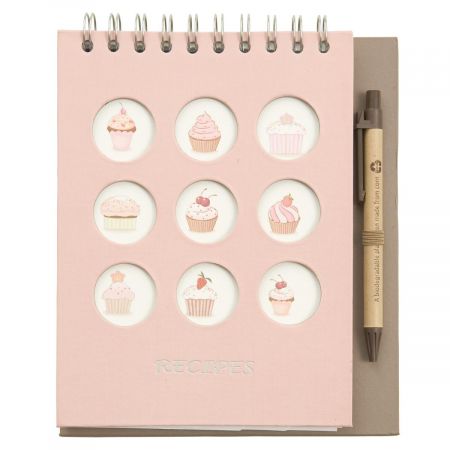 Rezeptebuch für Gebäck und Kuchen mit Stift, rosa 