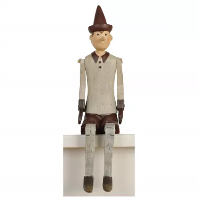 Clayre & Eef Deko Holz Pinokkio sitzend, beige/braun