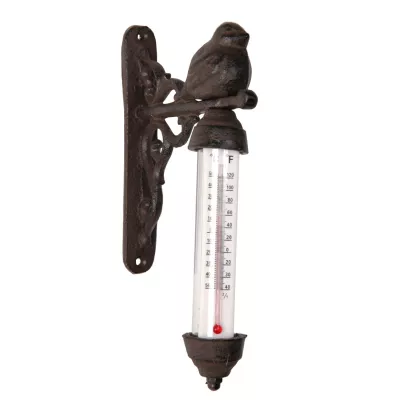 Clayre & Eef Wandthermometer Gusseisen antikbraun 10.5 x 2.5 x 16 cm