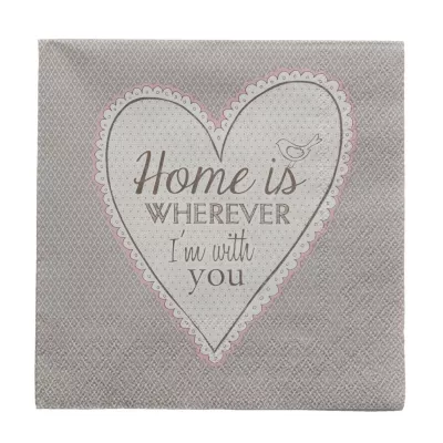 Clayre & Eef Papierservietten Papier Servietten (20 Stück) Herz Home is wherever... ca. 33 x 33 cm