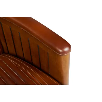 Brauner Clubsessel aus Echtleder & Mahagoni