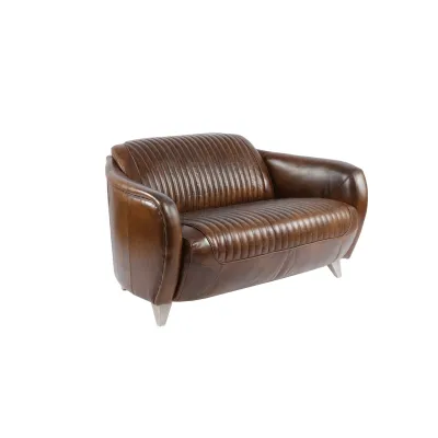 „Canape Sporster“ – 2 Sitzer Sofa aus braunem Echtleder im Vintage Stil