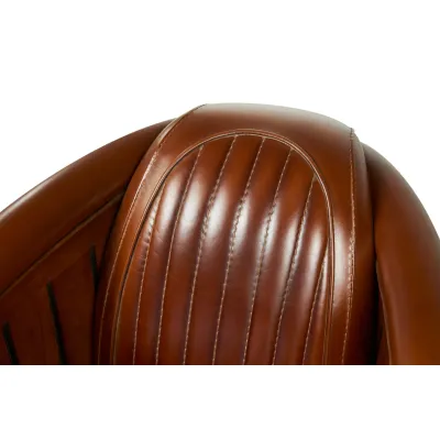 Brauner Clubsessel aus Echtleder & Mahagoni